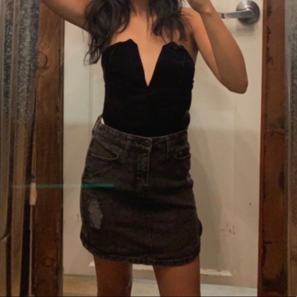 Velvet Deep Neckline Crop Top